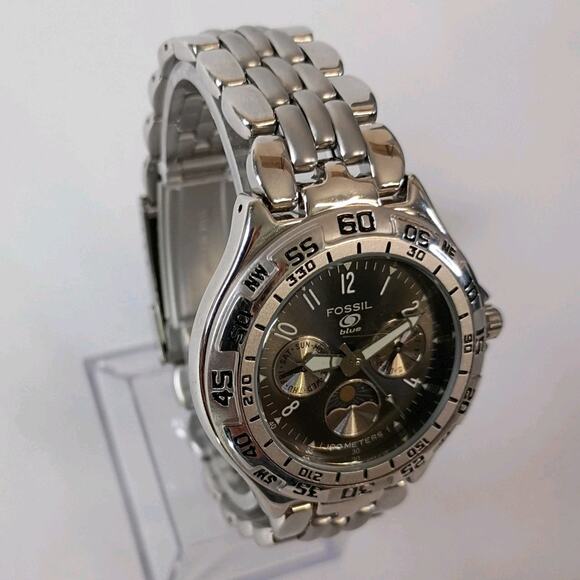 40mm Fossil BQ-8777 Blue Moonphase 1 Jewel Men's Quartz Wristwatch Japan Steel - Picture 3 of 16